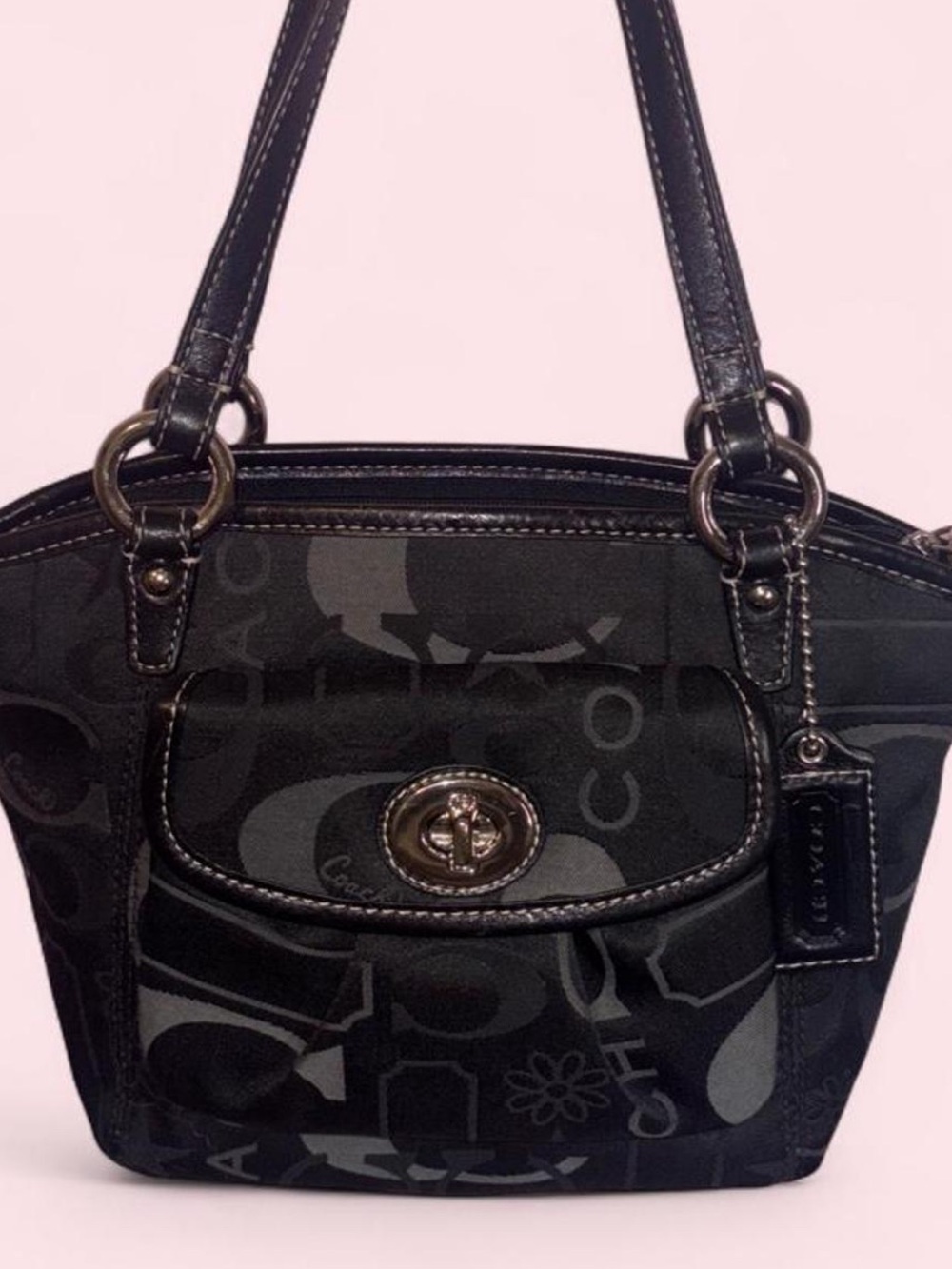 Coach Black Signature Canvas Turnlock Shoulder Bag - Gem